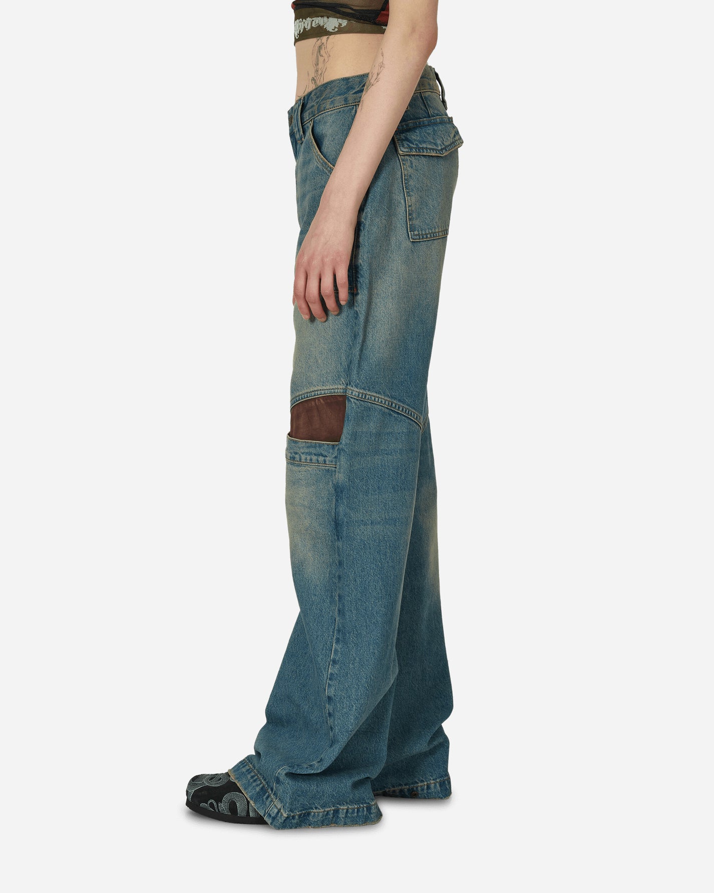 Guess USA Gusa Lowrise Wide Leg Denim Gusa Used Indigo Was Pants Trousers W4GU32D4RV1 GUUI