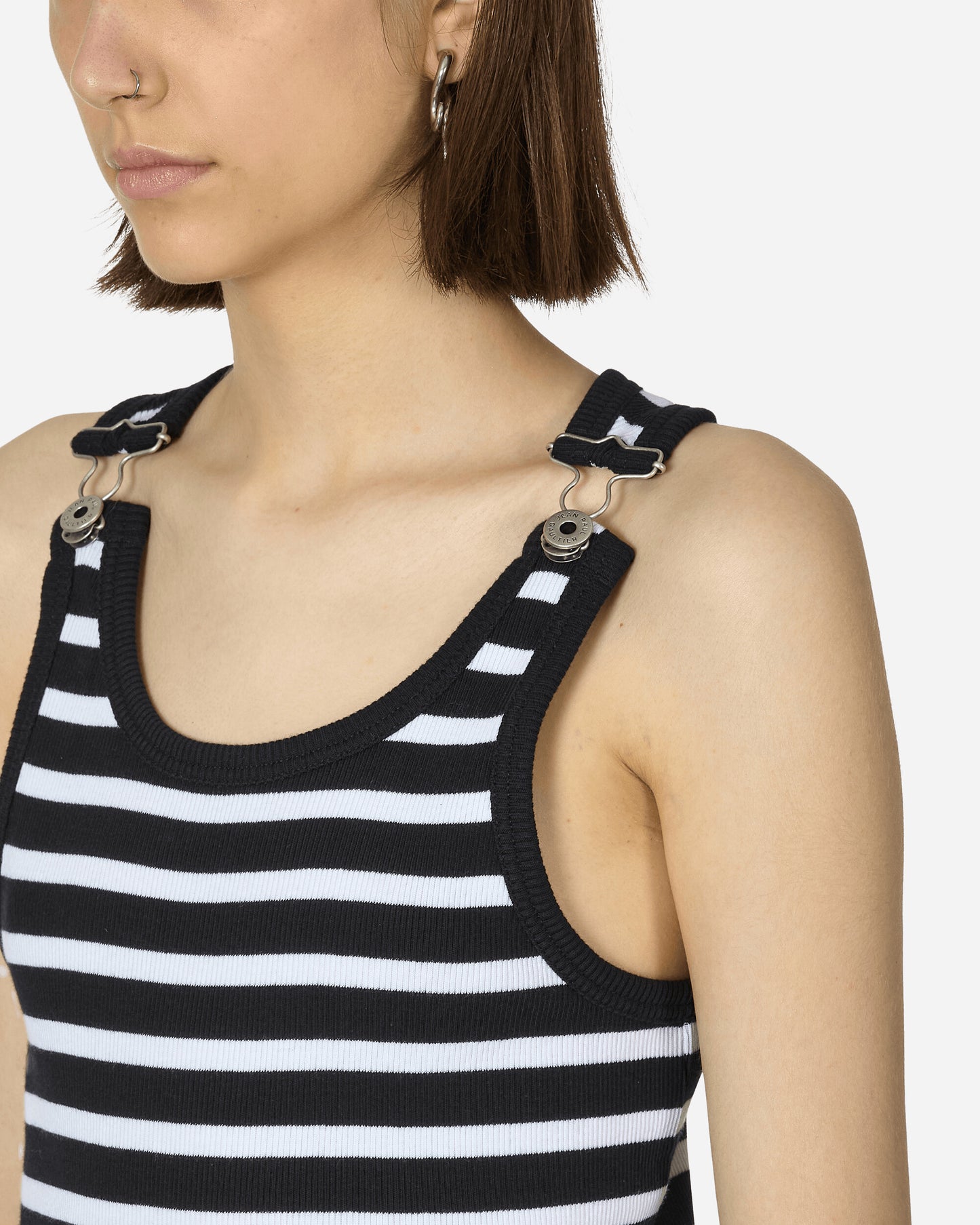 Jean Paul Gaultier Wmns Ribbed Marinier Tank Top Black/White T-Shirts Shortsleeve DB036-J054 0001