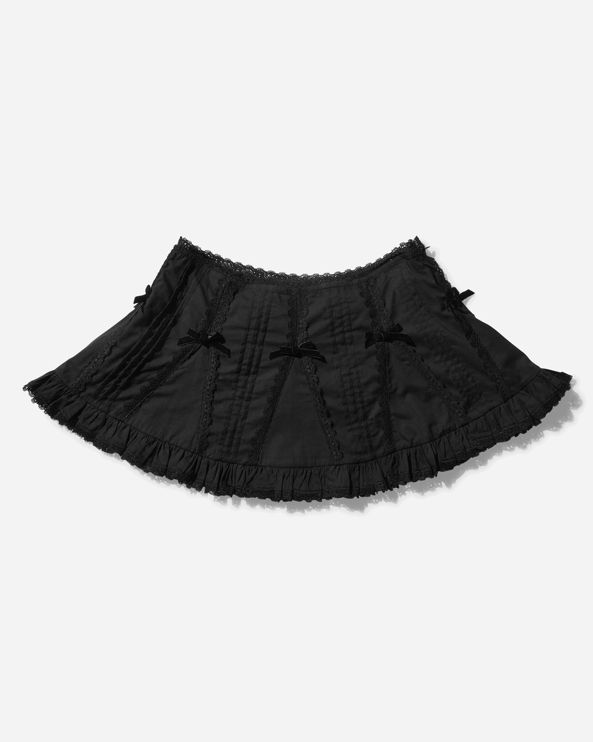 No Dress Wmns Lace Patchwork With Pleated Ruffle Cotton Mini-Skirt Black Skirts Mini NC04-B BLACK