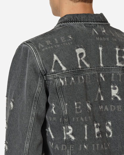 Aries Destroyed Zip Through Jean Jacket Black Coats and Jackets Jackets FUAR71303 BLK